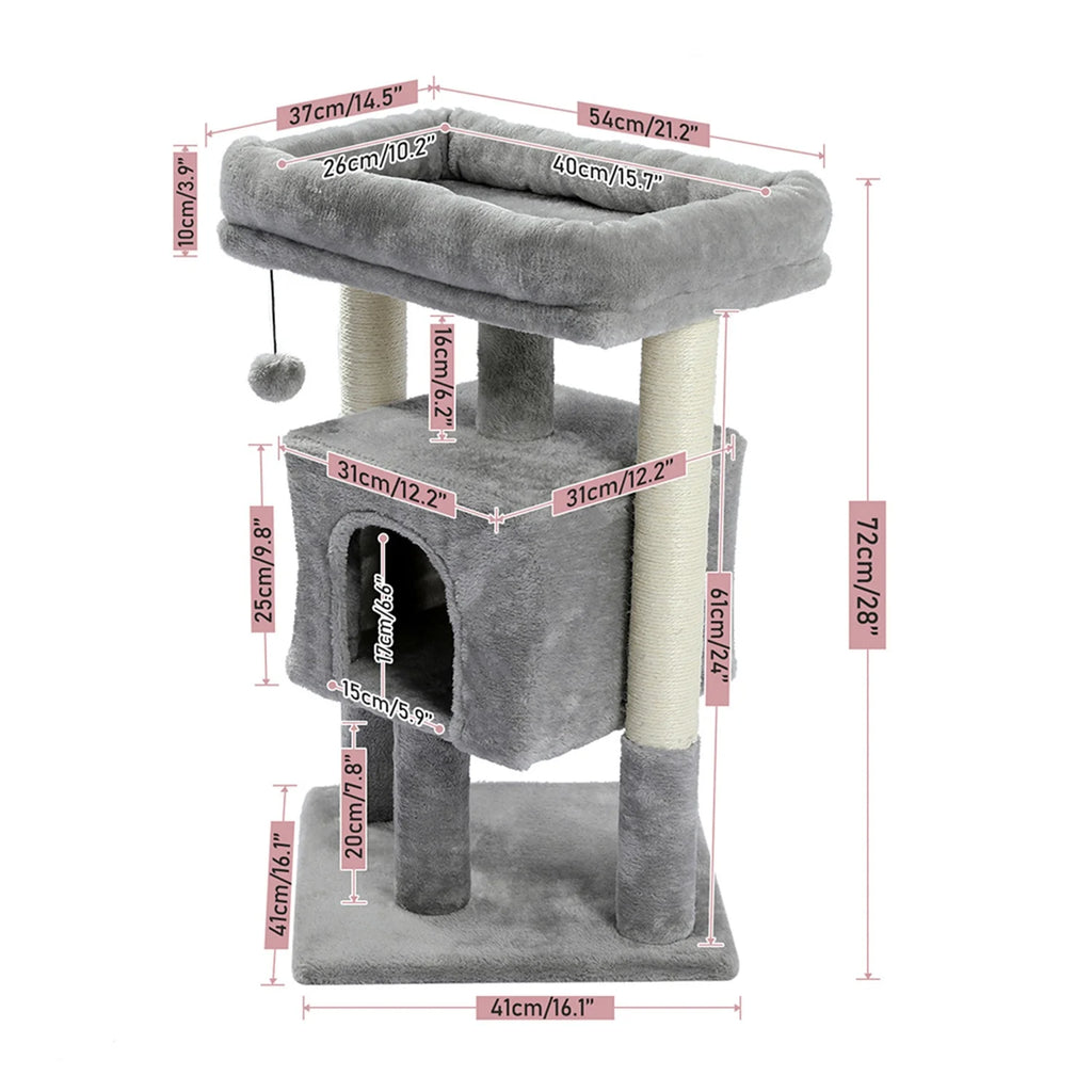 Pefilos 29" Cat Tree Tower for Indoor Cats Cat Condo with Sisal Scratching Posts, Plush Perch, Cat Bed Furniture, Gray