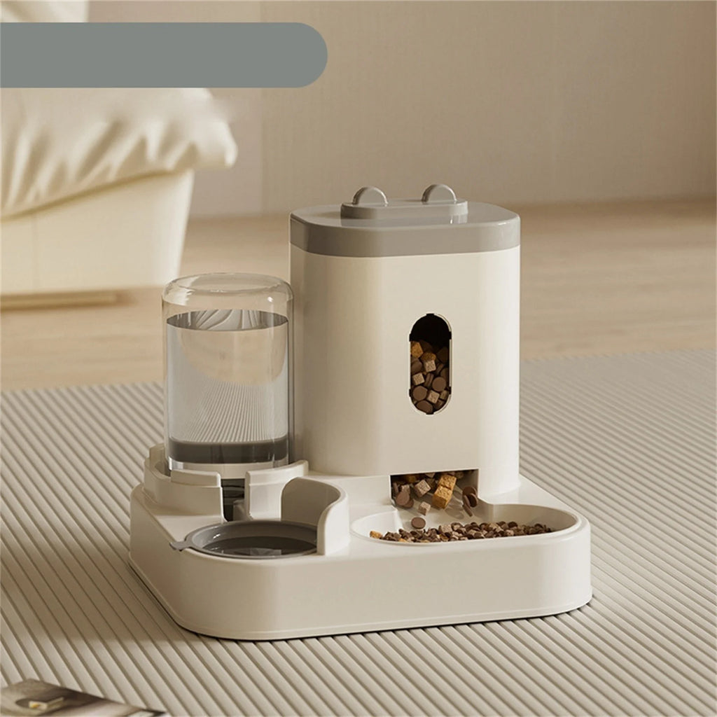 Automatic Dual Bowl Pet Feeder & Water Dispenser with Adjustable Portion Control.