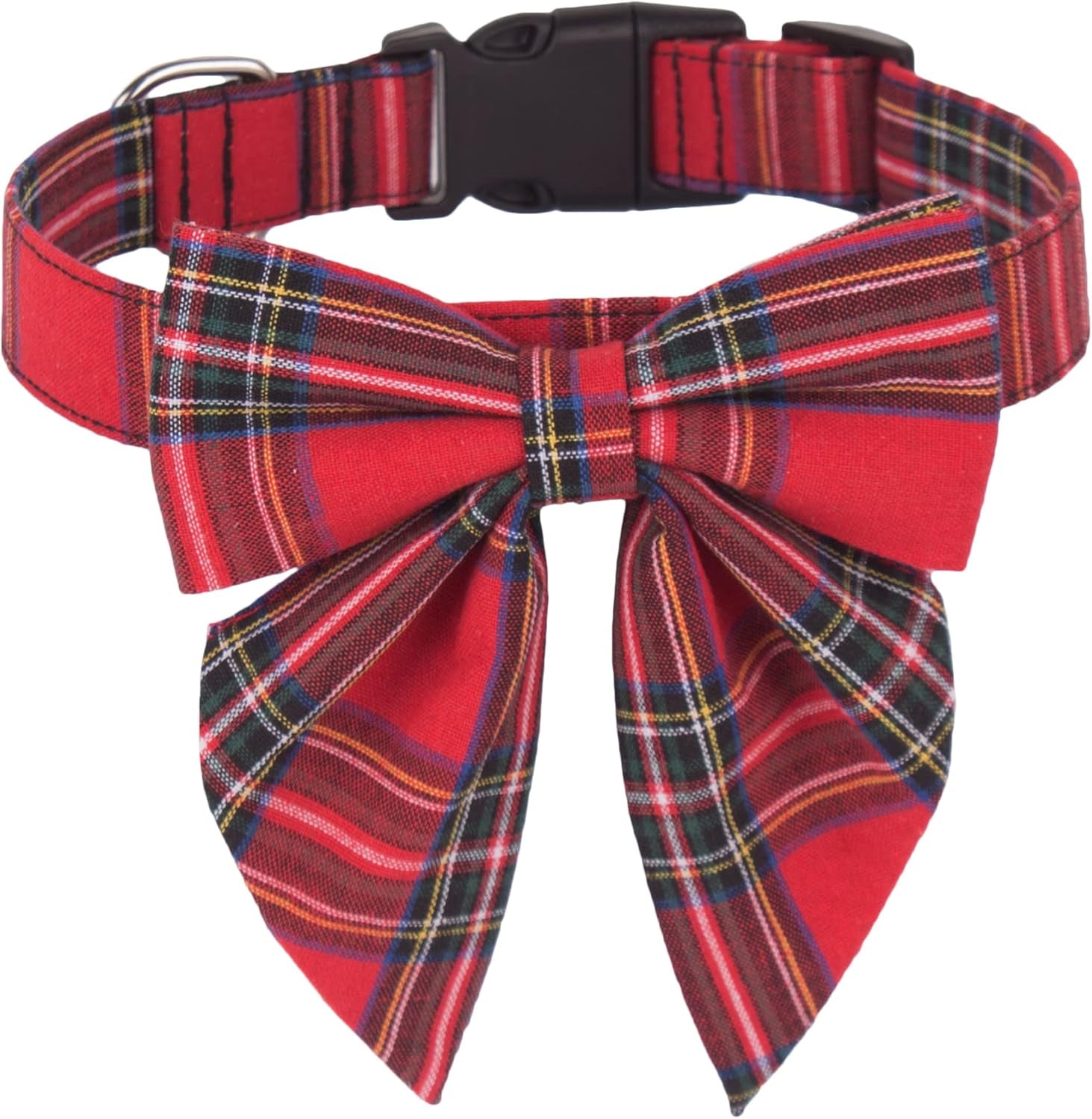 ADOGGYGO Red Plaid Christmas Dog Collar with Removable Bow Tie