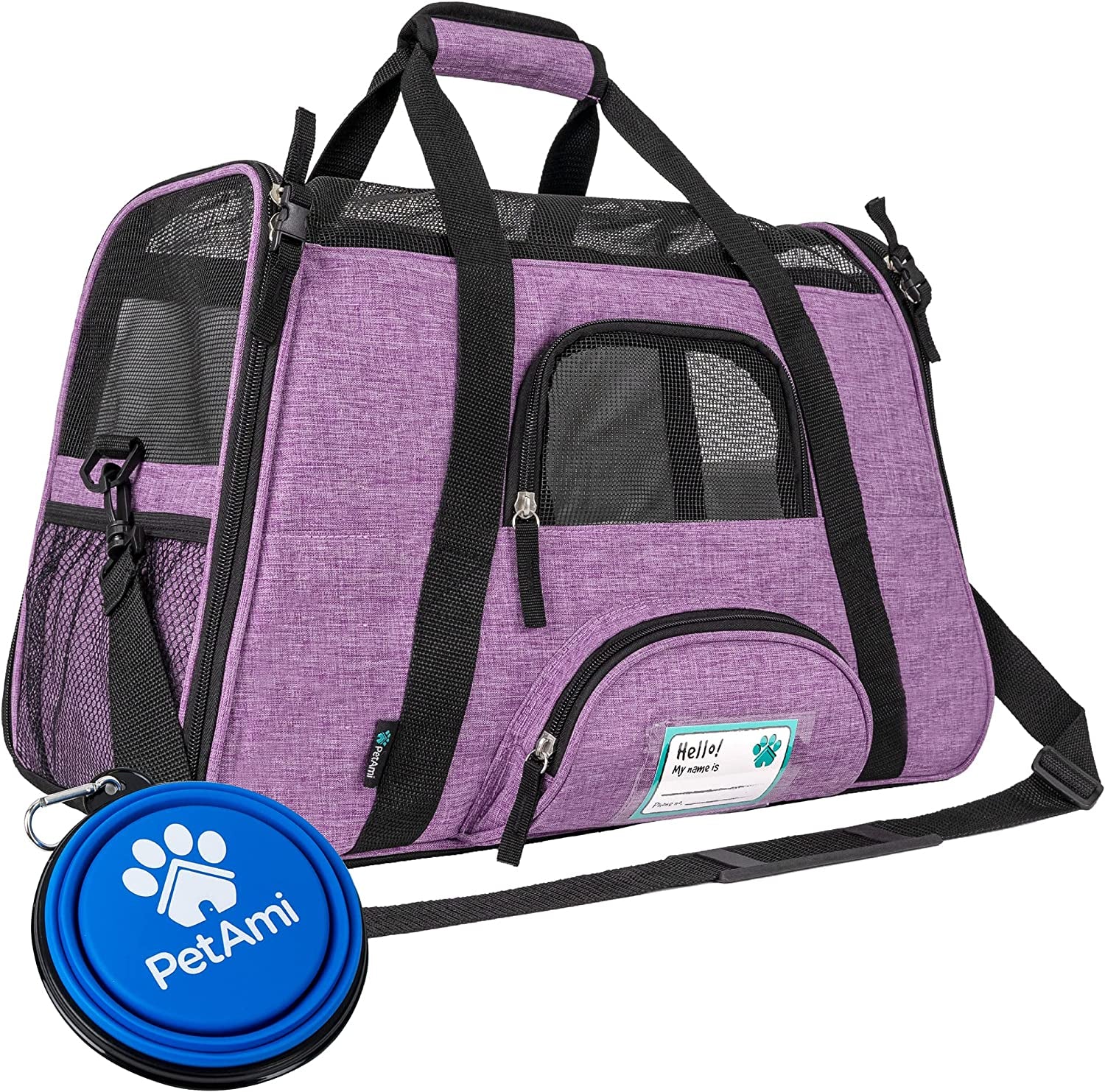 Petami Airline Approved Pet Carrier for Cat, Soft Sided Dog Carrier for Small Dog, Cat Travel Supplies Accessories for Indoor Cat, Ventilated Pet Carrying Bag Medium Kitten Puppy, Large Heather Purple
