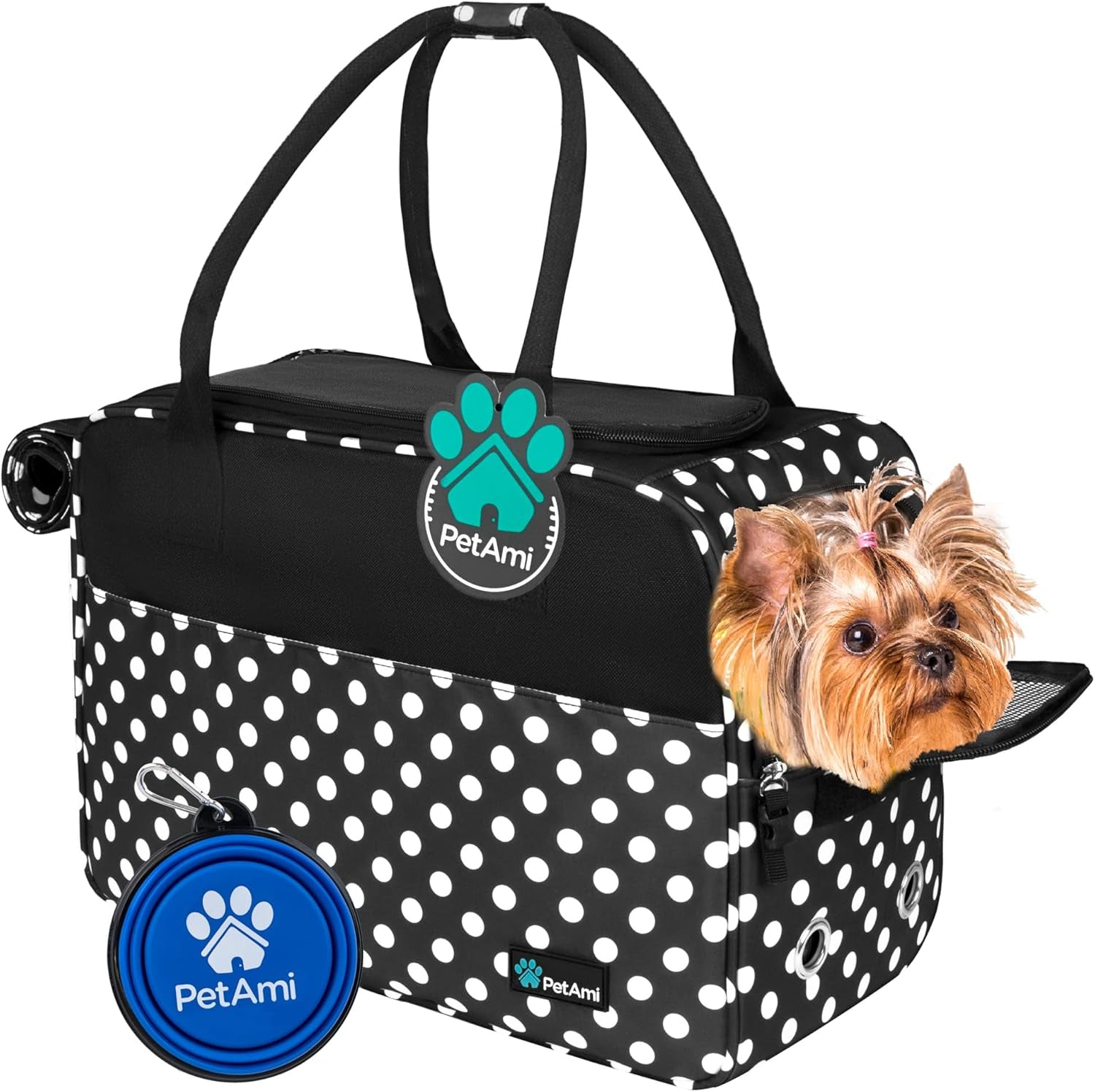 Petami Dog Purse Carrier for Small Dogs, Airline Approved Soft Sided Pet Carrier with Pockets, Ventilated Dog Carrying Bag for Puppy Cat, Dog Travel Supplies Bag, Sherpa Bed, Max 12 Lbs, Purple