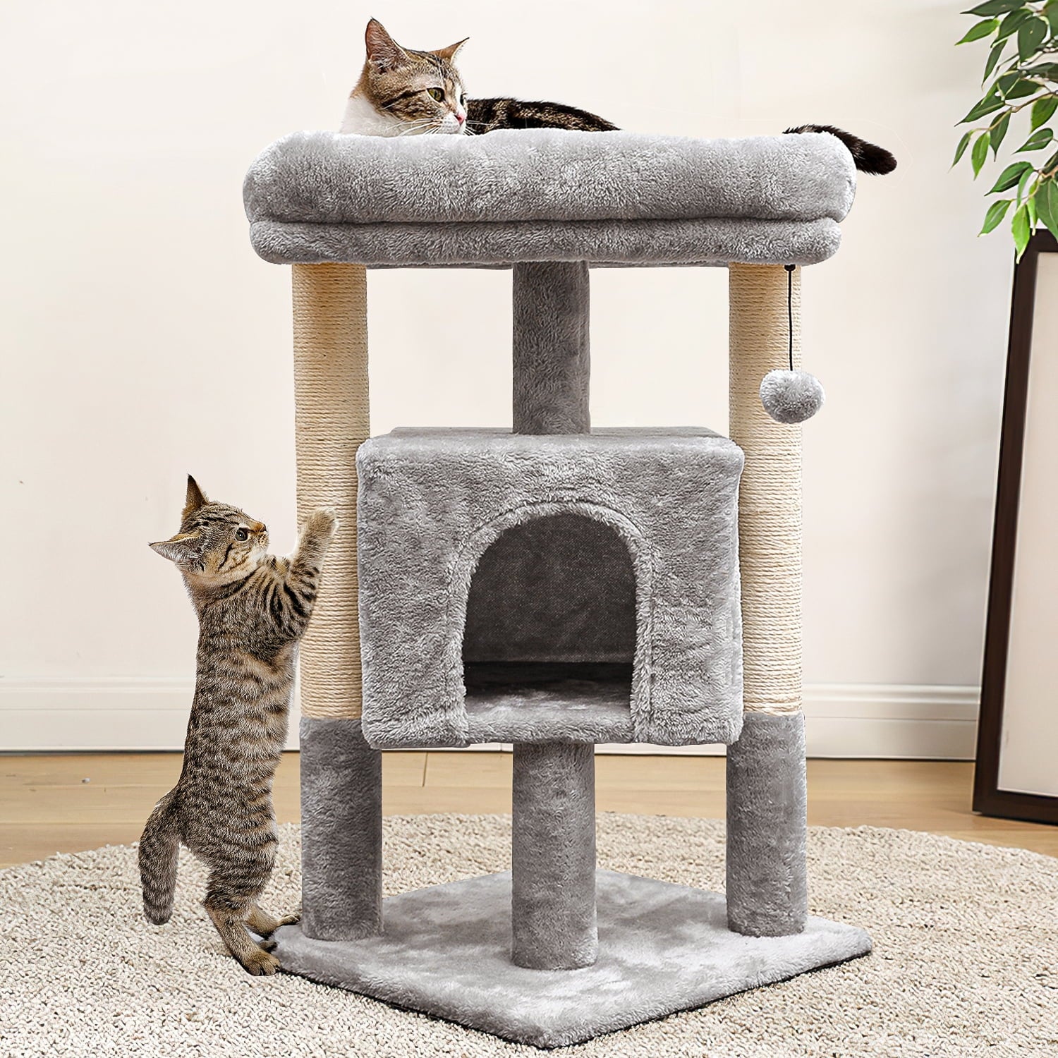 Pefilos 29" Cat Tree Tower for Indoor Cats Cat Condo with Sisal Scratching Posts, Plush Perch, Cat Bed Furniture, Gray
