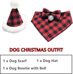 ADOGGYGO Christmas Dog Bandana Hat Bow Tie Set - Classic Red Plaid Pet Xmas Scarf Hat Christmas Costume Outfit for Medium Large Dogs Pets (Large)