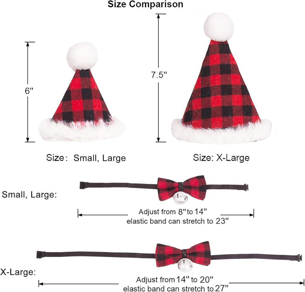 ADOGGYGO Christmas Dog Bandana Hat Bow Tie Set - Classic Red Plaid Pet Xmas Scarf Hat Christmas Costume Outfit for Medium Large Dogs Pets (Large)