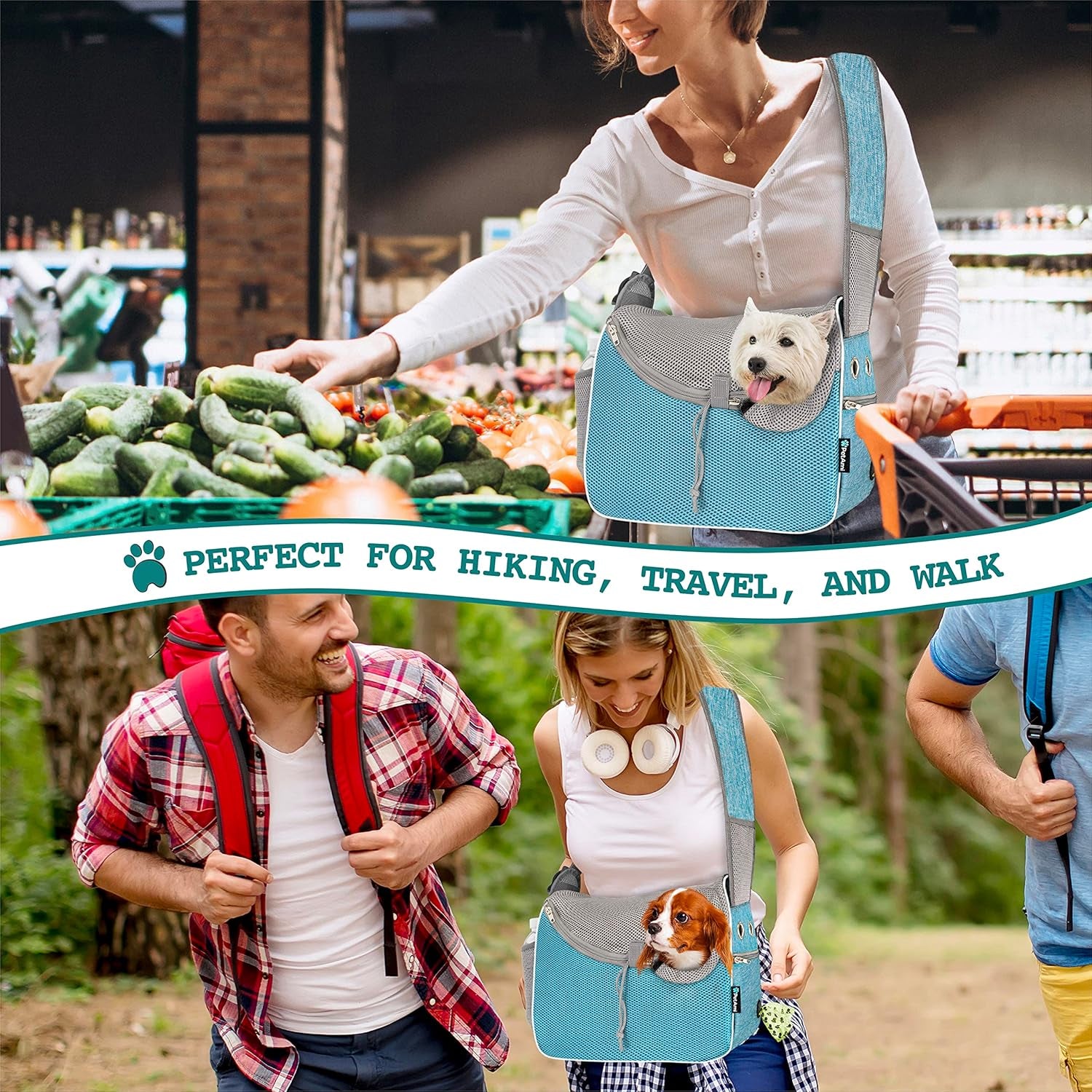 Petami Small Dog Sling Carrier, Soft-Sided Crossbody Puppy Carrying Purse Bag, Adjustable Sling Pet Pouch to Wear Medium Dog Cat Travel, Dog Bag for Traveling, Poop Bag Dispenser, Max 10 Lbs, Blue