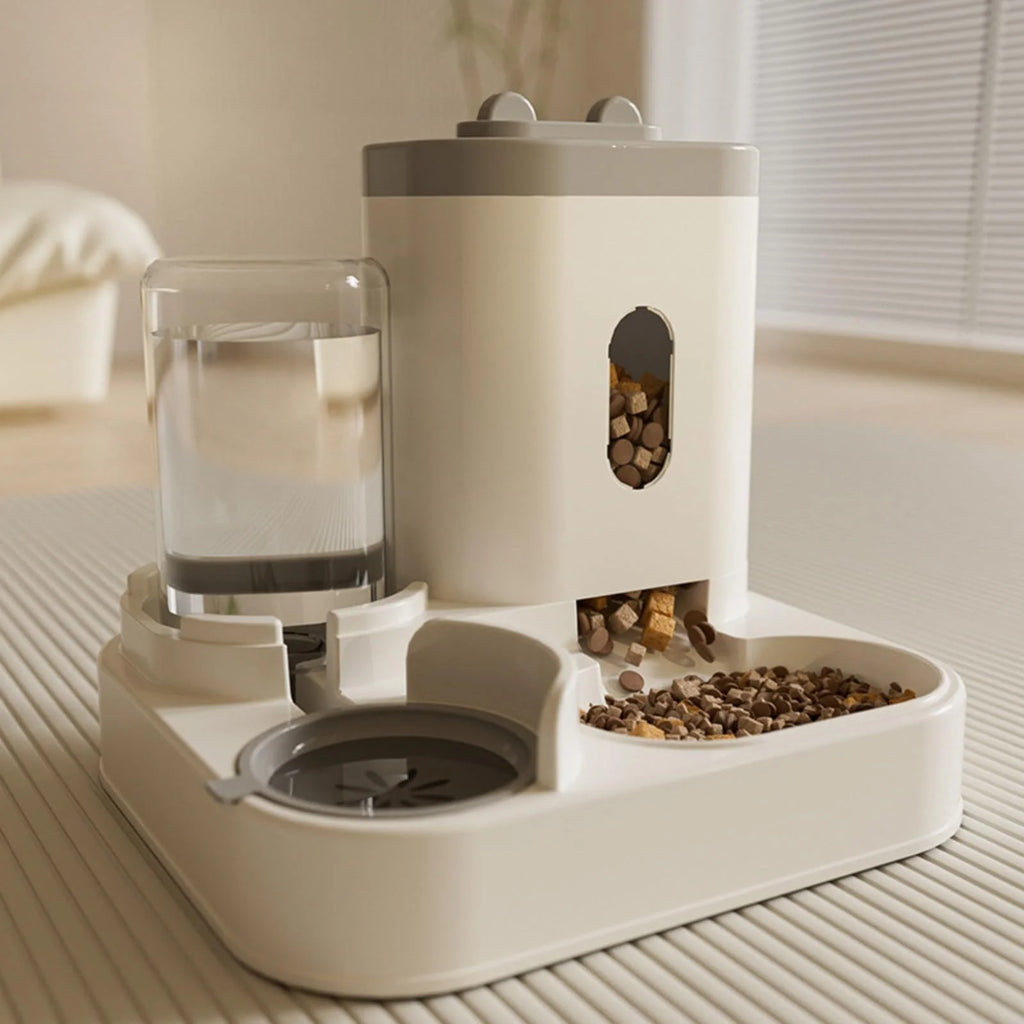 Automatic Dual Bowl Pet Feeder & Water Dispenser with Adjustable Portion Control.