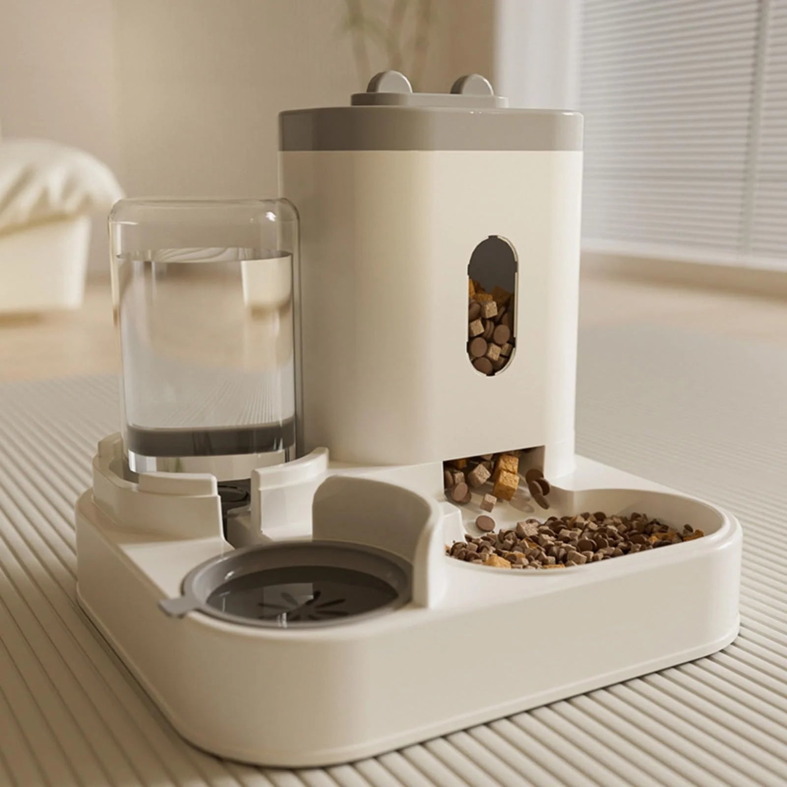Automatic Dual Bowl Pet Feeder & Water Dispenser with Adjustable Portion Control.