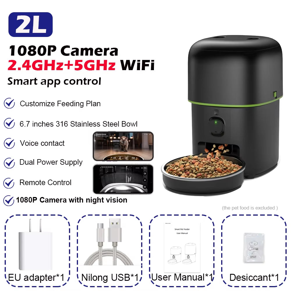 Automatic Cat Feeder — Camera Pet Smart Cat Food Kibble Dispenser 2.4G/5Gwifi.