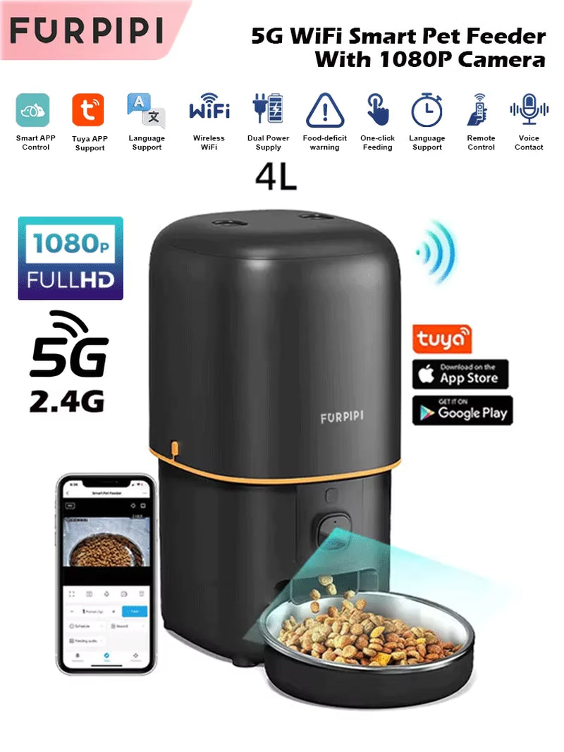 Automatic Cat Feeder — Camera Pet Smart Cat Food Kibble Dispenser 2.4G/5Gwifi.