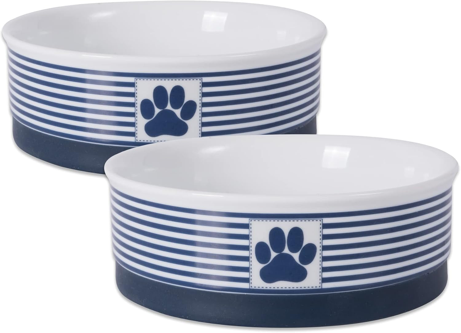 Bone Dry Paw & Patch Ceramic Pet Collection, Large Set, 7.5X2.4", Nautical Blue, (Pack of 2)