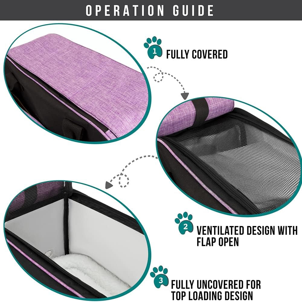 Petami Dog Purse Carrier for Small Dogs, Airline Approved Soft Sided Pet Carrier with Pockets, Ventilated Dog Carrying Bag for Puppy Cat, Dog Travel Supplies Bag, Sherpa Bed, Max 12 Lbs, Purple