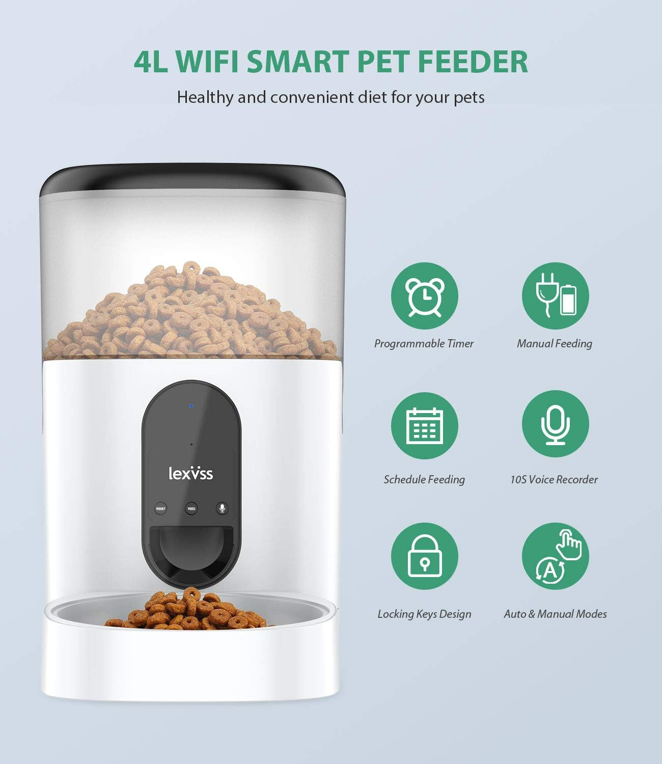 Automatic Cat/dog Feeder, Dog Dispenser with Voice Recorder Programmable, Smart APP Auto Food Feeder.