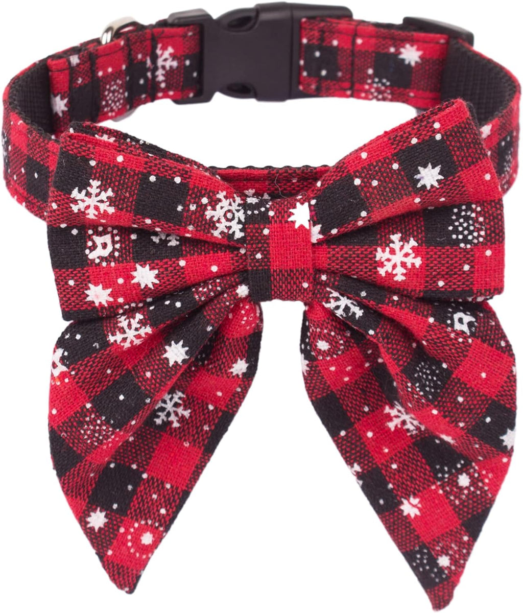 ADOGGYGO Red Plaid Christmas Dog Collar with Removable Bow Tie