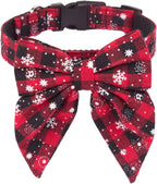 ADOGGYGO Red Plaid Christmas Dog Collar with Removable Bow Tie