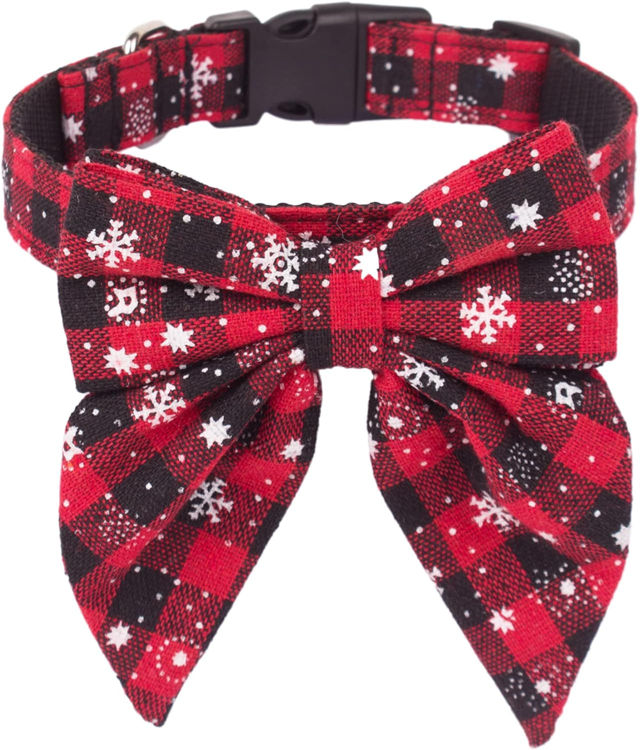 ADOGGYGO Red Plaid Christmas Dog Collar with Removable Bow Tie