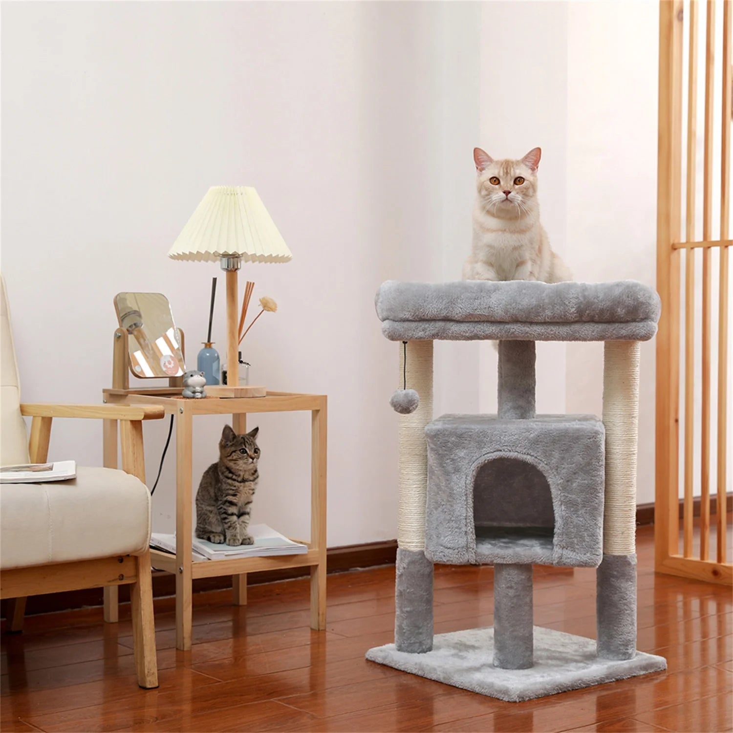 Pefilos 29" Cat Tree Tower for Indoor Cats Cat Condo with Sisal Scratching Posts, Plush Perch, Cat Bed Furniture, Gray