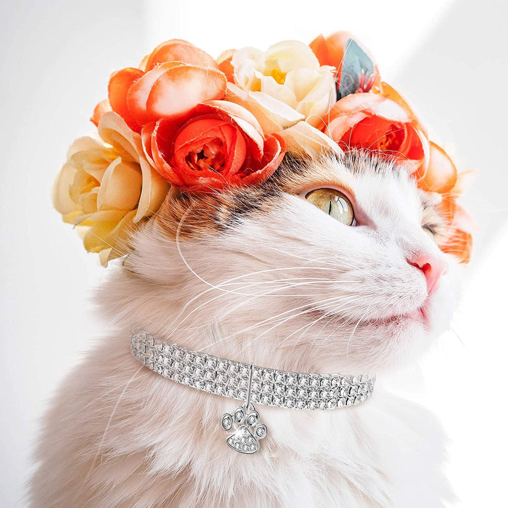 Adjustable Glitter Pendant Necklaces for Small Dogs and Cats (White) - Set of 3