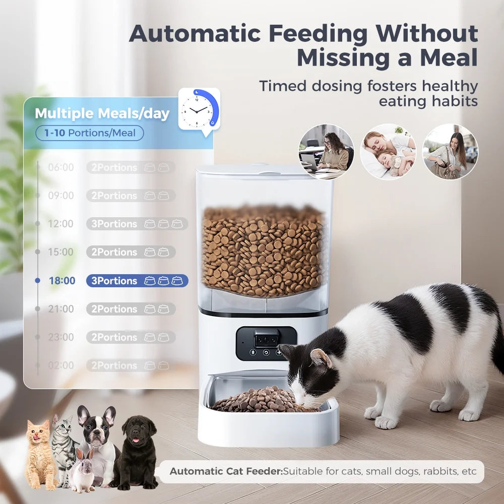 DOMIPET - Wi-Fi Automatic Pet Feeder with Camera & Night Vision, Two-Way Audio, 6L.