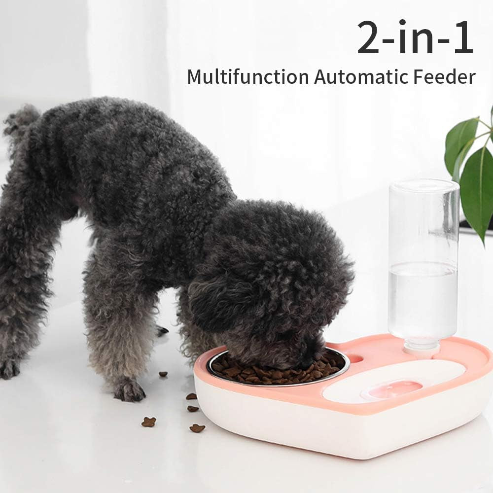 Automatic Pet Feeder 2-In-1 Pet  Feeding Dispenser Detachable Dog Water Bottle and Food Bowl Heart Shaped (Blue)