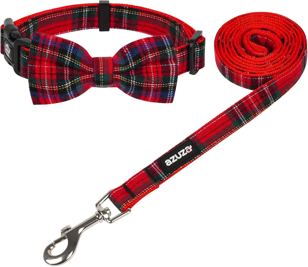 Azuza Christmas Buffalo Dog Collar and Leash Set