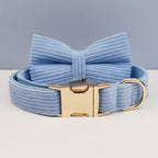 Blue Corduroy Dog Collar and Leash Set for Dogs