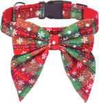 ADOGGYGO Red Plaid Christmas Dog Collar with Removable Bow Tie