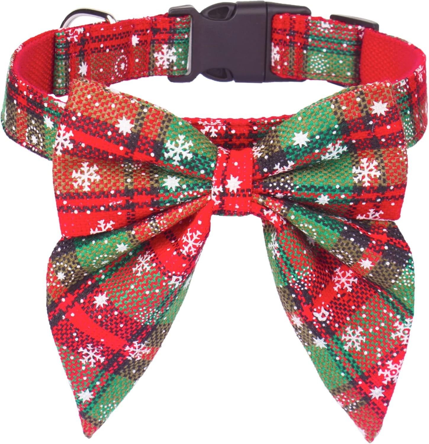 ADOGGYGO Red Plaid Christmas Dog Collar with Removable Bow Tie