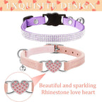 4-Pack Velvet Rhinestone Cat Collars with Bells – Breakaway, Adjustable, Pink & Purple