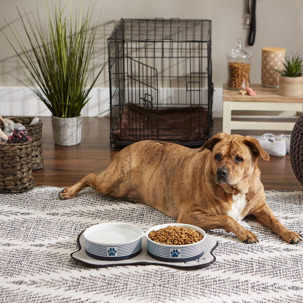 Bone Dry Paw & Patch Ceramic Pet Collection, Large Set, 7.5X2.4", Nautical Blue, (Pack of 2)