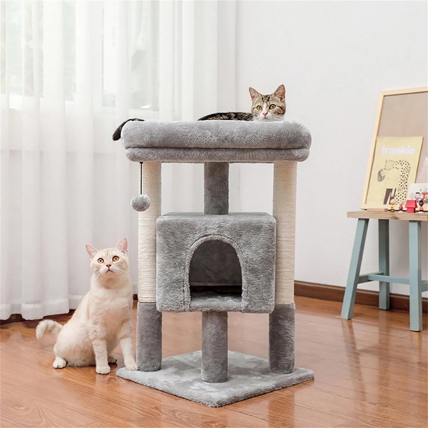 Pefilos 29" Cat Tree Tower for Indoor Cats Cat Condo with Sisal Scratching Posts, Plush Perch, Cat Bed Furniture, Gray