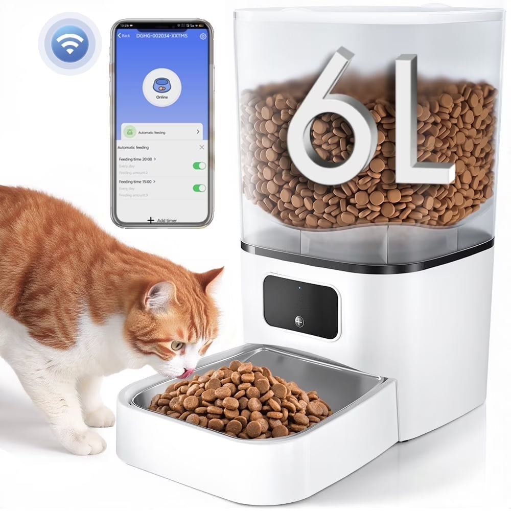 DOMIPET - Wi-Fi Automatic Pet Feeder with Camera & Night Vision, Two-Way Audio, 6L.
