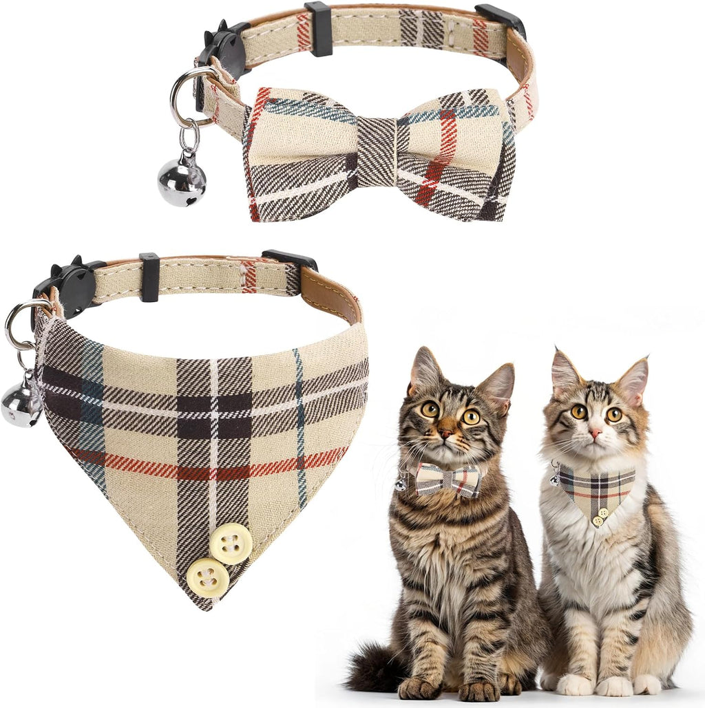 KOOLTAIL Breakaway Cat Collars – 2-Pack Plaid Bandana Set