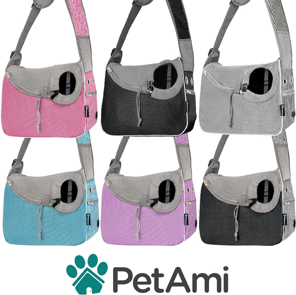 Petami Small Dog Sling Carrier, Soft-Sided Crossbody Puppy Carrying Purse Bag, Adjustable Sling Pet Pouch to Wear Medium Dog Cat Travel, Dog Bag for Traveling, Poop Bag Dispenser, Max 10 Lbs, Blue