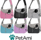 Petami Small Dog Sling Carrier, Soft-Sided Crossbody Puppy Carrying Purse Bag, Adjustable Sling Pet Pouch to Wear Medium Dog Cat Travel, Dog Bag for Traveling, Poop Bag Dispenser, Max 10 Lbs, Blue