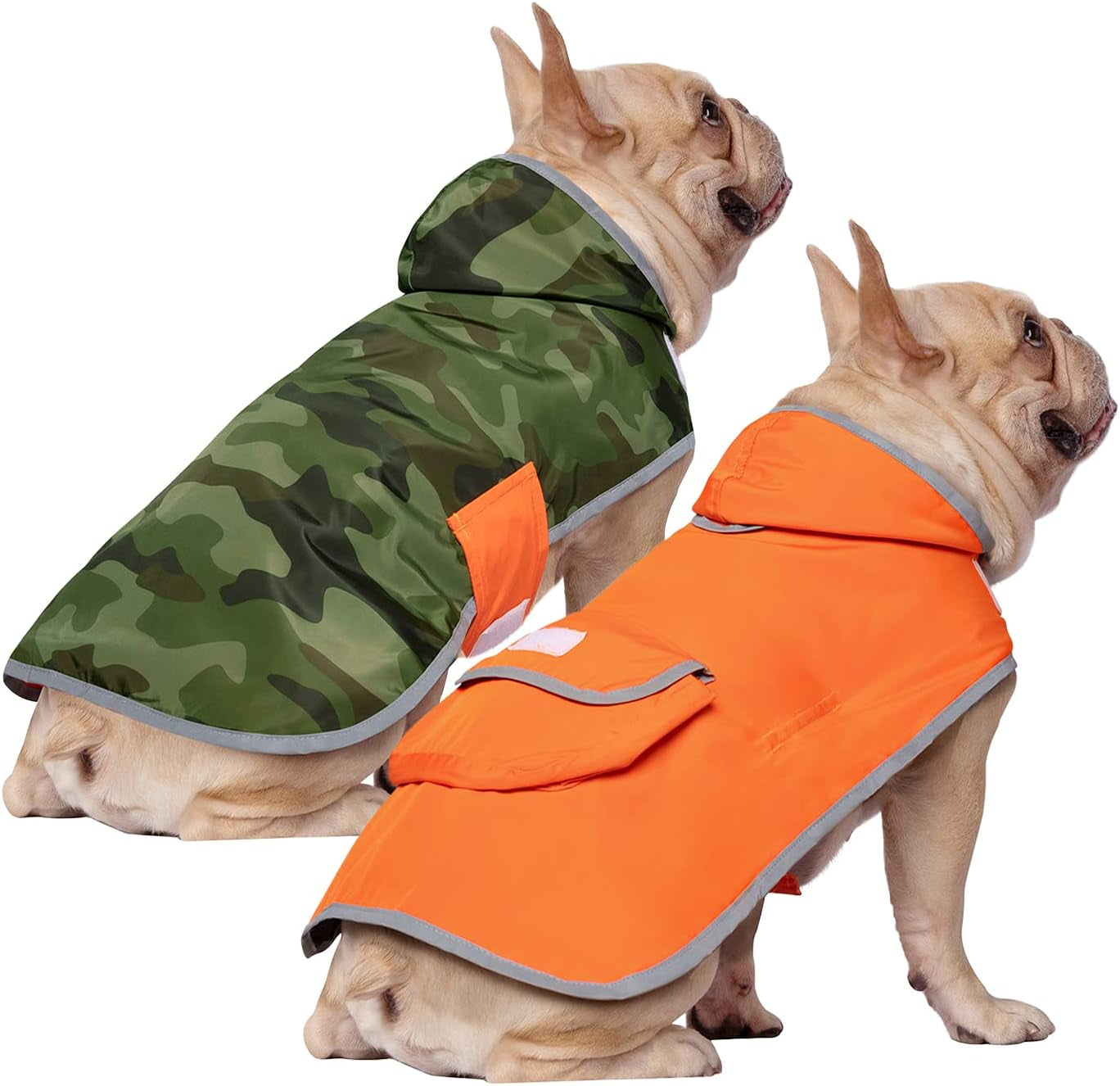 HDE Reversible Dog Raincoat Hooded Slicker Poncho Rain Coat Jacket for Small Medium Large Dogs Camo Orange - L
