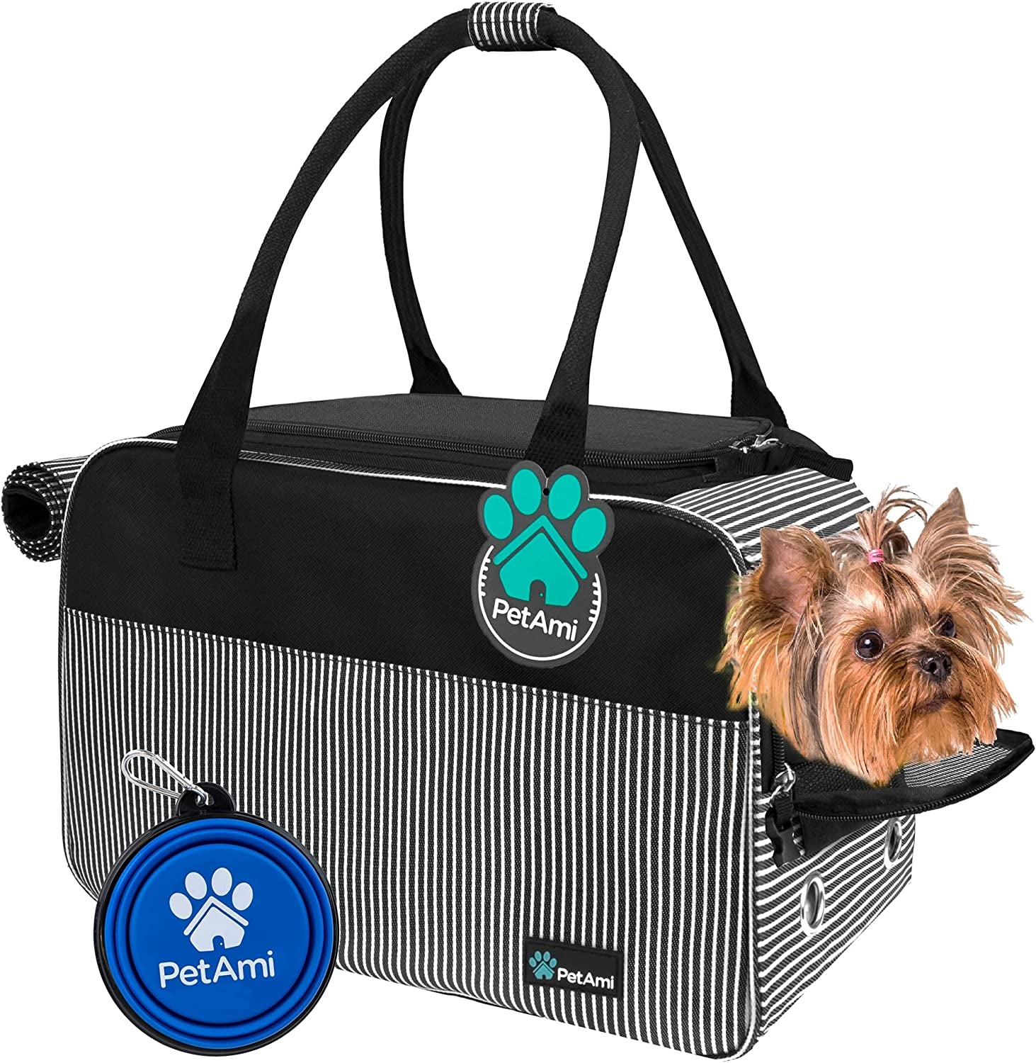 Petami Dog Purse Carrier for Small Dogs, Airline Approved Soft Sided Pet Carrier with Pockets, Ventilated Dog Carrying Bag for Puppy Cat, Dog Travel Supplies Bag, Sherpa Bed, Max 12 Lbs, Purple