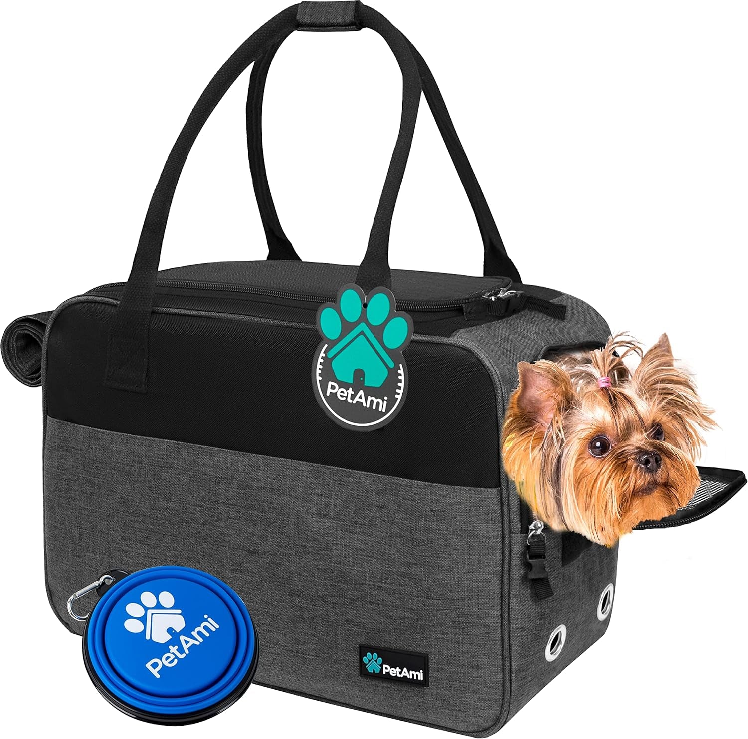 Petami Dog Purse Carrier for Small Dogs, Airline Approved Soft Sided Pet Carrier with Pockets, Ventilated Dog Carrying Bag for Puppy Cat, Dog Travel Supplies Bag, Sherpa Bed, Max 12 Lbs, Purple