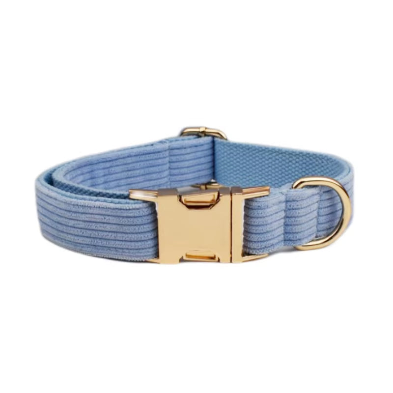 Blue Corduroy Dog Collar and Leash Set for Dogs