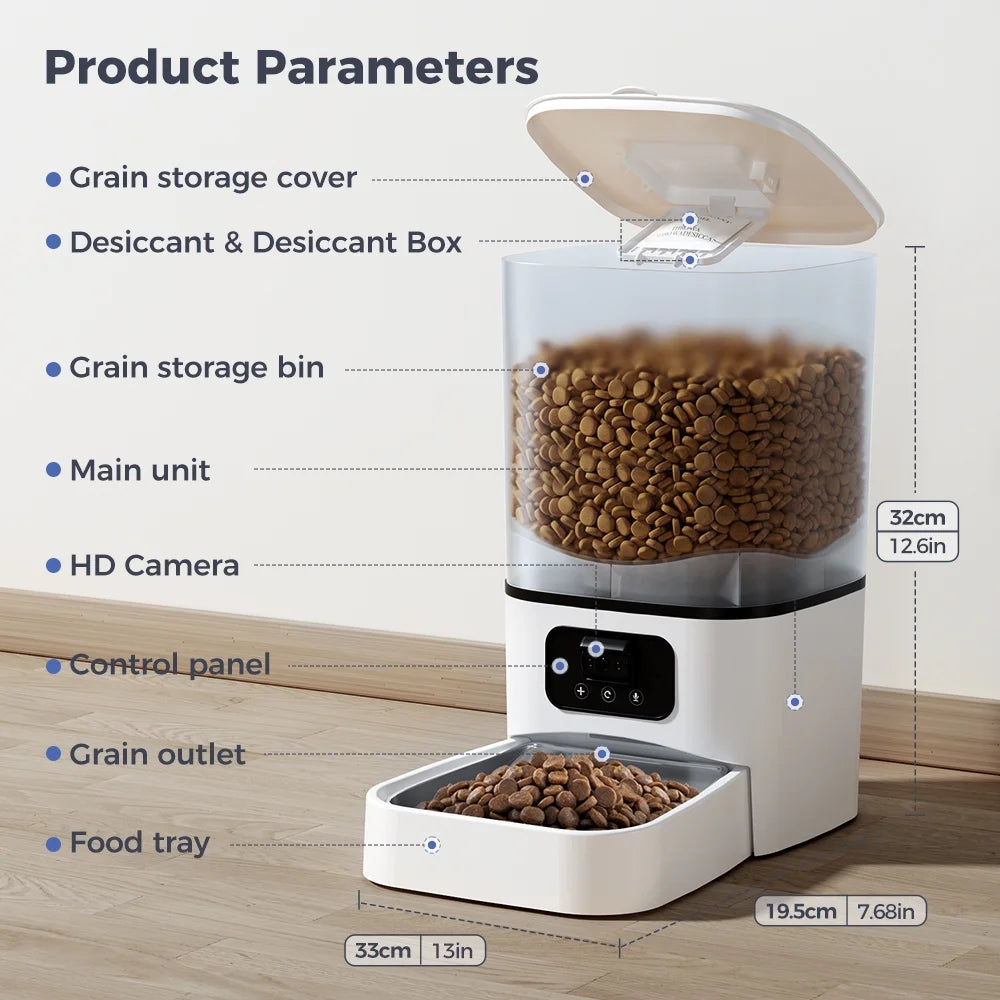 DOMIPET - Wi-Fi Automatic Pet Feeder with Camera & Night Vision, Two-Way Audio, 6L.