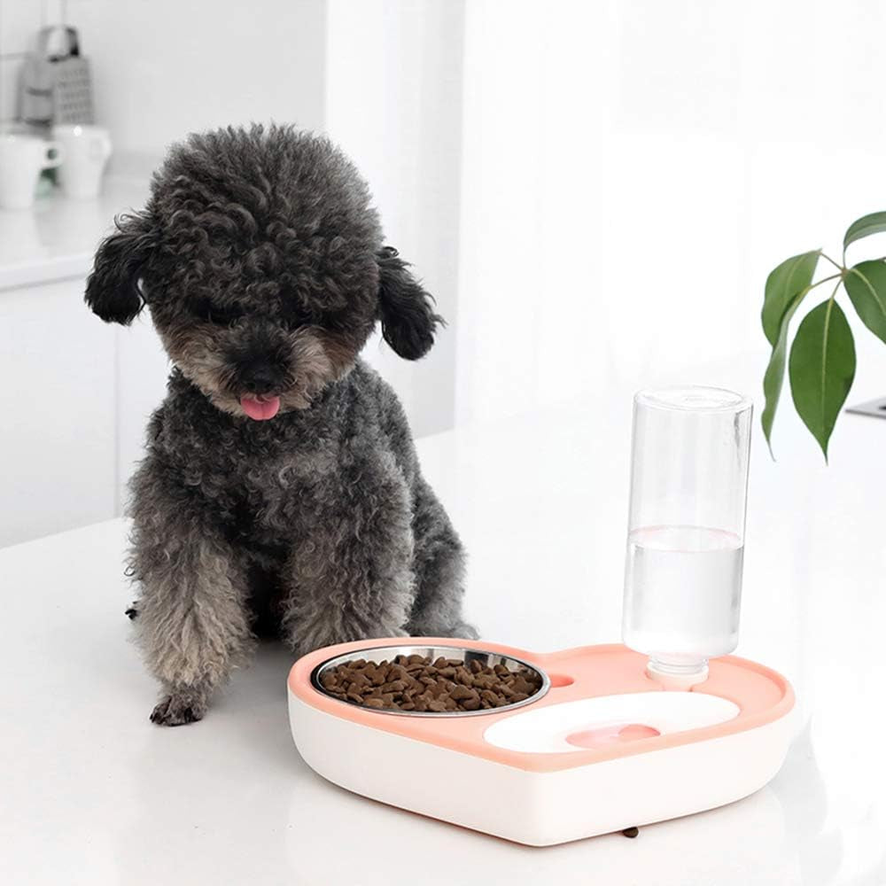 Automatic Pet Feeder 2-In-1 Pet  Feeding Dispenser Detachable Dog Water Bottle and Food Bowl Heart Shaped (Blue)