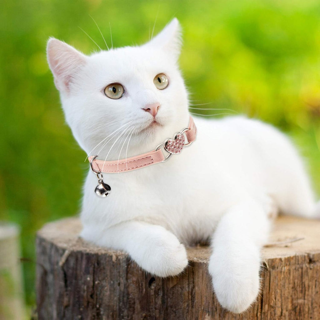 4-Pack Velvet Rhinestone Cat Collars with Bells – Breakaway, Adjustable, Pink & Purple
