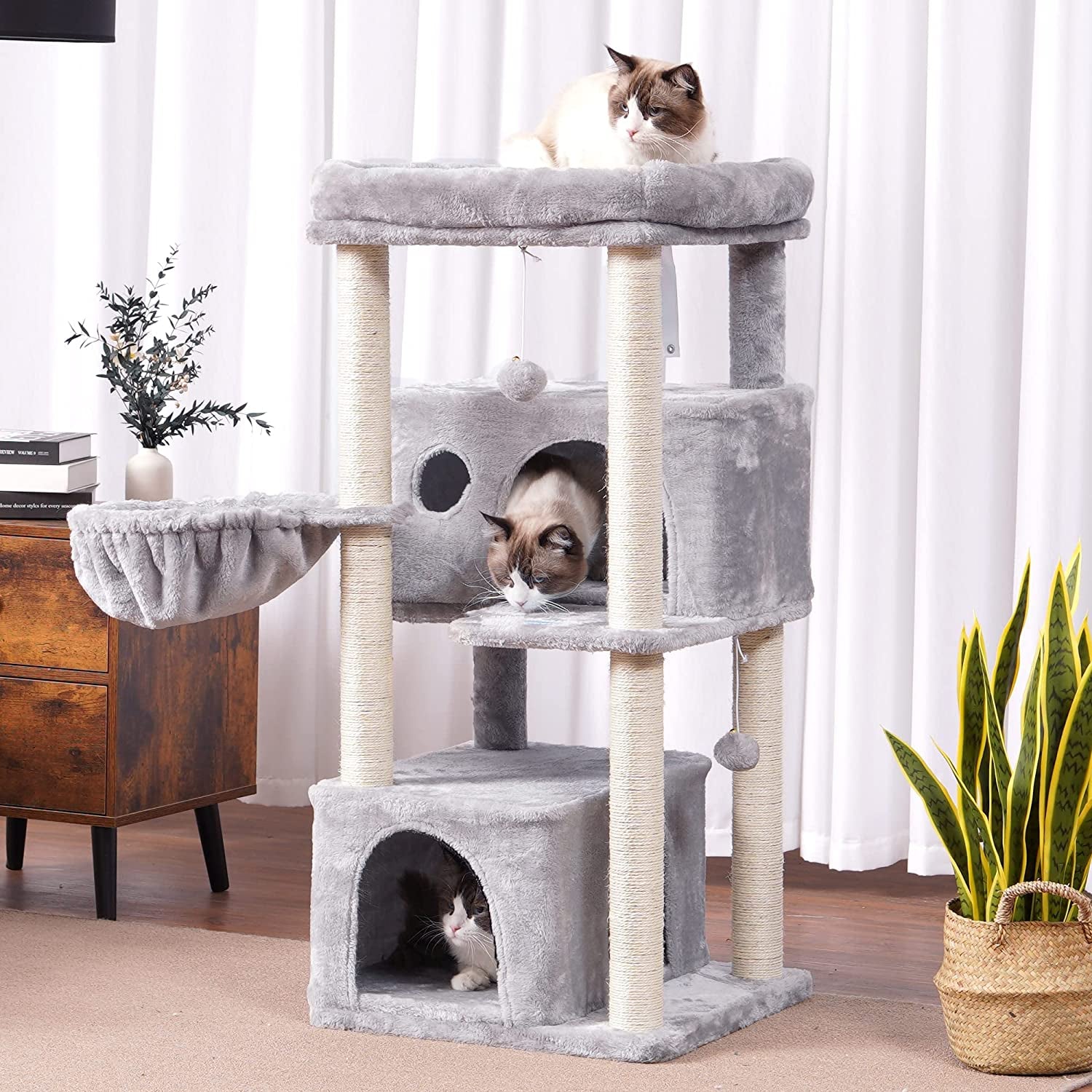Hey-Brother - Large Cat Tree Tower with 2 Plush Condos