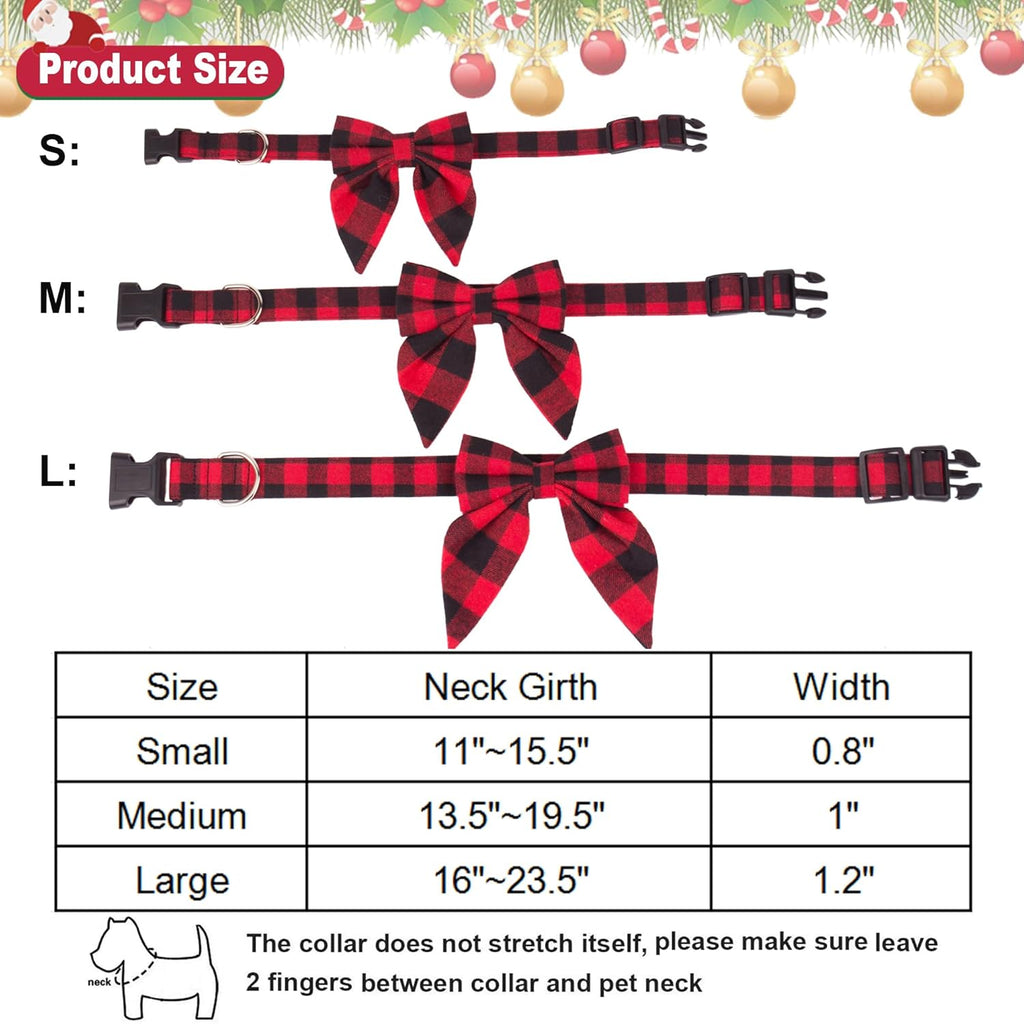 ADOGGYGO Red Plaid Christmas Dog Collar with Removable Bow Tie