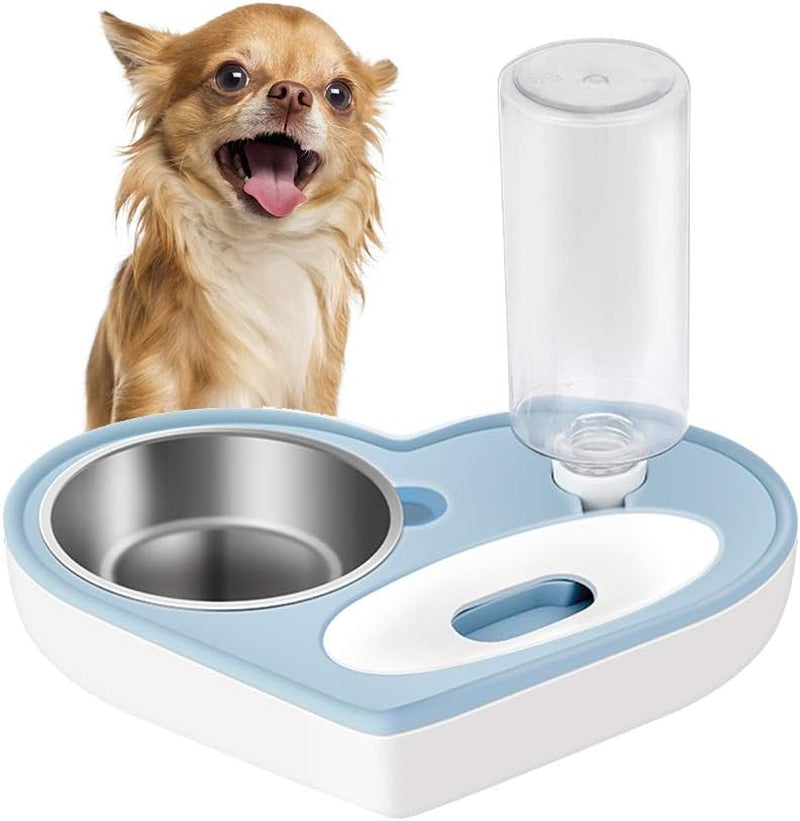 Automatic Pet Feeder 2-In-1 Pet  Feeding Dispenser Detachable Dog Water Bottle and Food Bowl Heart Shaped (Blue)