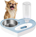 Automatic Pet Feeder 2-In-1 Pet  Feeding Dispenser Detachable Dog Water Bottle and Food Bowl Heart Shaped (Blue)