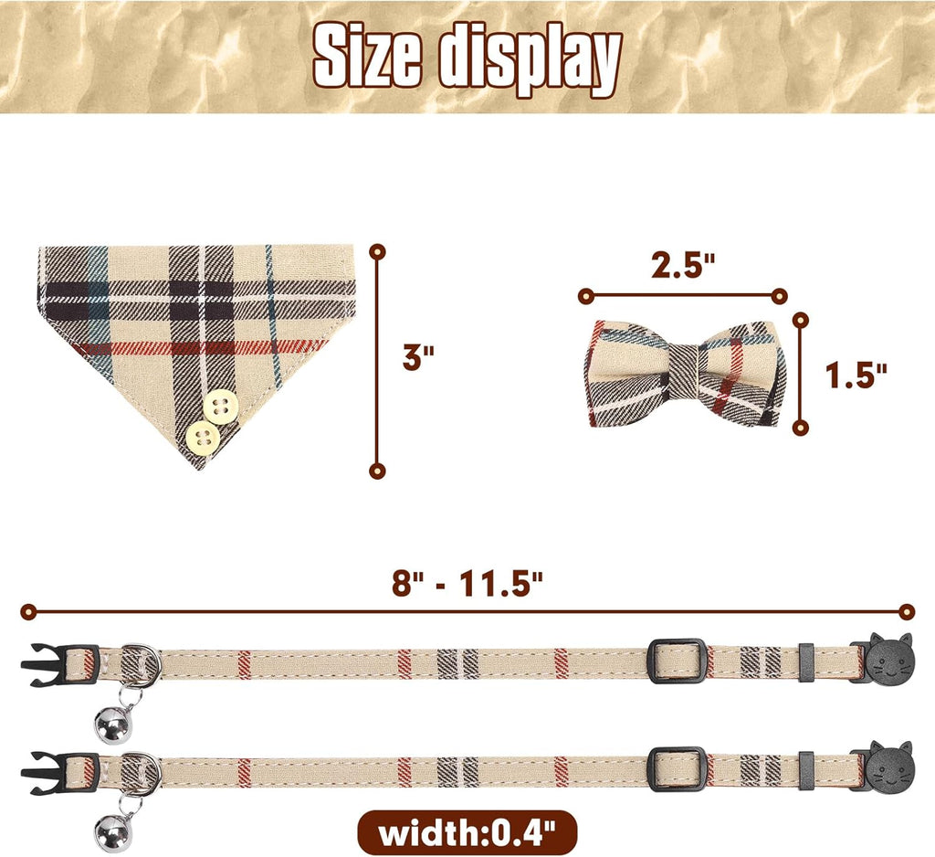 KOOLTAIL Breakaway Cat Collars – 2-Pack Plaid Bandana Set