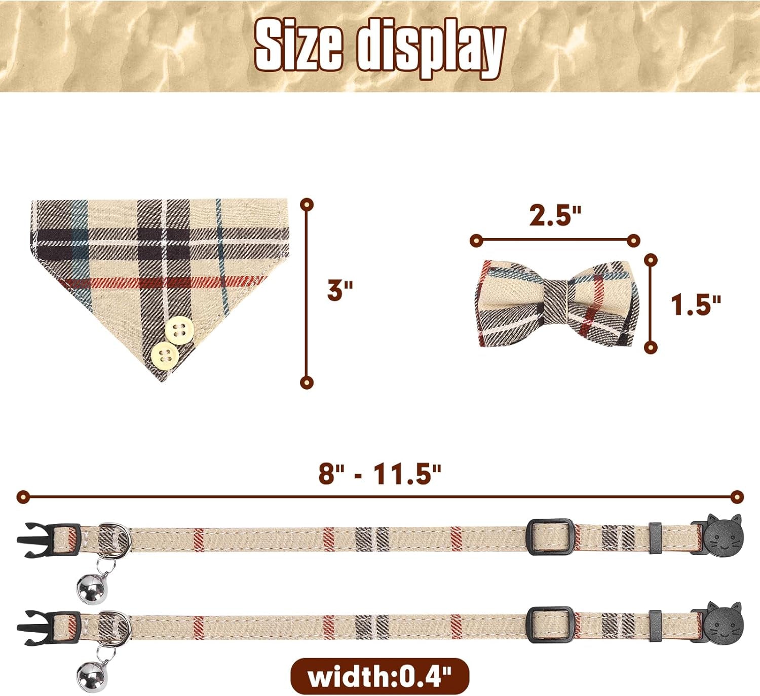 KOOLTAIL Breakaway Cat Collars – 2-Pack Plaid Bandana Set