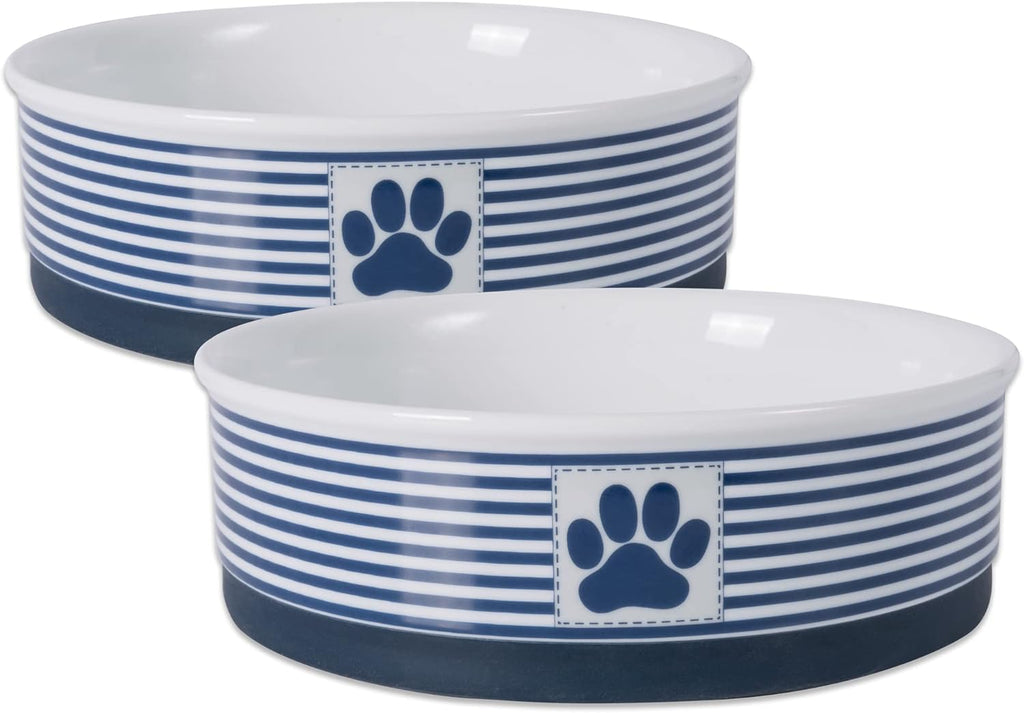 Bone Dry Paw & Patch Ceramic Pet Collection, Large Set, 7.5X2.4", Nautical Blue, (Pack of 2)