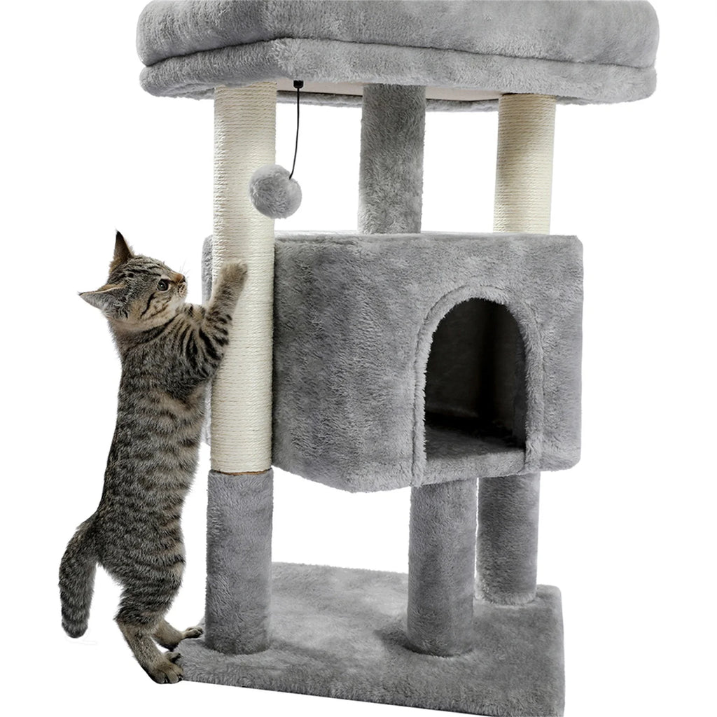 Pefilos 29" Cat Tree Tower for Indoor Cats Cat Condo with Sisal Scratching Posts, Plush Perch, Cat Bed Furniture, Gray