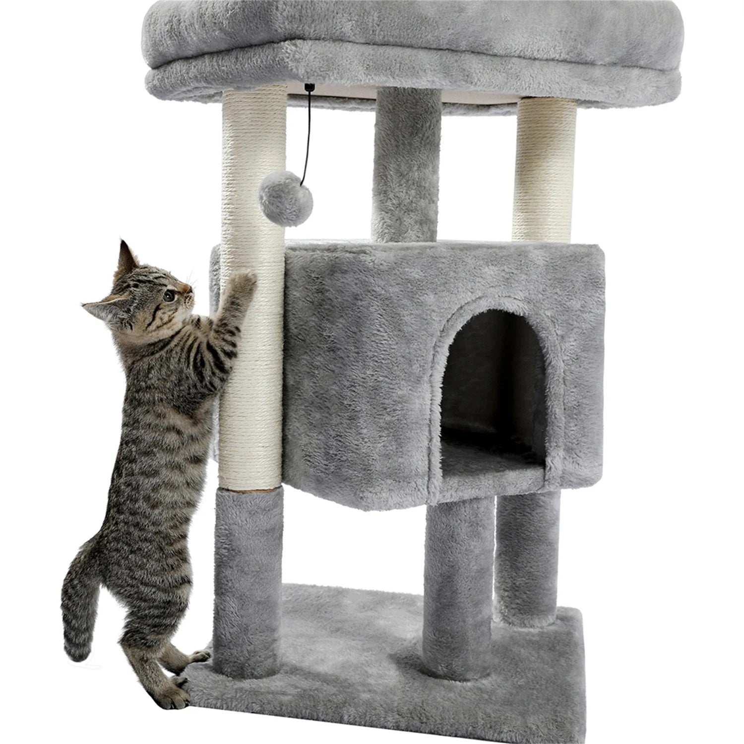 Pefilos 29" Cat Tree Tower for Indoor Cats Cat Condo with Sisal Scratching Posts, Plush Perch, Cat Bed Furniture, Gray